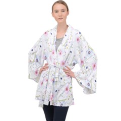 Pattern Flowers Long Sleeve Velvet Kimono  by artworkshop