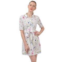 Pattern Flowers Belted Shirt Dress by artworkshop