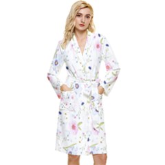 Pattern Flowers Long Sleeve Velour Robe by artworkshop