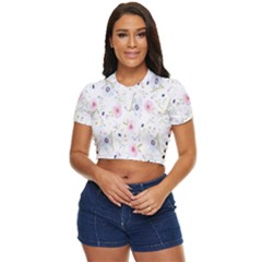 Pattern Flowers Side Button Cropped Tee by artworkshop