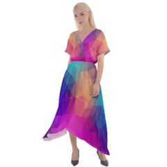 Triangles Polygon Color Cross Front Sharkbite Hem Maxi Dress by artworkshop