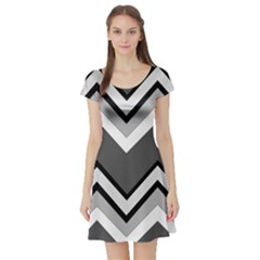 Gray Chevron Print Short Sleeve Skater Dress by FunDressesShop