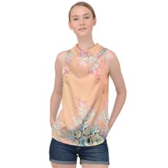 Peach Spring Frost On Flowers Fractal High Neck Satin Top by Artist4God