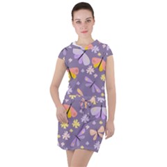 Vector-seamless-pattern-with-butterflies-beetles Drawstring Hooded Dress by Jancukart