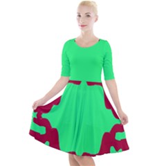 Red And Green Color Block Quarter Sleeve A-line Dress by FunDressesShop