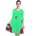 Red and Green Color Block Quarter Sleeve Waist Band Dress View1