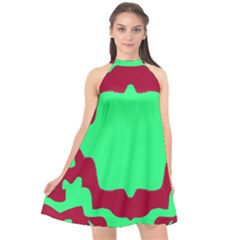 Red And Green Color Block Halter Neckline Chiffon Dress  by FunDressesShop