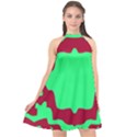 Red and Green Color Block Halter Neckline Chiffon Dress  View1