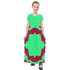 Red And Green Color Block Kids  Short Sleeve Maxi Dress by FunDressesShop