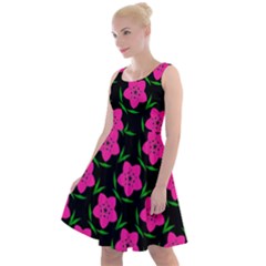 Pink Flowers Black  Knee Length Skater Dress by FunDressesShop