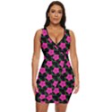 Pink Flowers Black  Draped Bodycon Dress View1