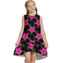 Pink Flowers Black  Kids  Frill Swing Dress View1