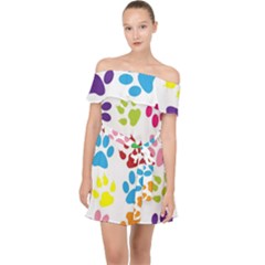 Paw Print Off Shoulder Chiffon Dress by artworkshop