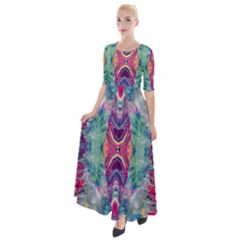 Painted Flames Symmetry Iv Half Sleeves Maxi Dress by kaleidomarblingart