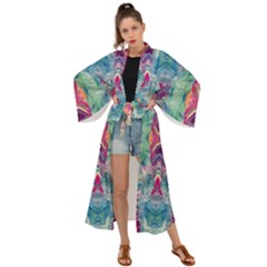 Painted Flames Symmetry Iv Maxi Kimono by kaleidomarblingart