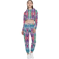 Painted Flames Symmetry Iv Cropped Zip Up Lounge Set by kaleidomarblingart