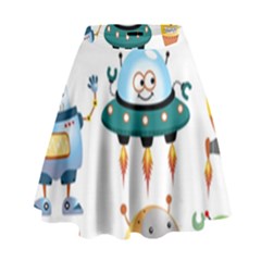 Vector-set-funny-robots-cartoon High Waist Skirt by Jancukart