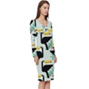 Seamless-tropical-pattern-with-birds Long Sleeve V-Neck Bodycon Dress  View3