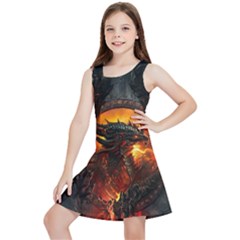 Dragon Fire Fantasy Art Kids  Lightweight Sleeveless Dress by Jancukart