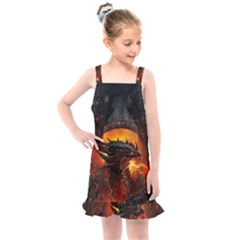 Dragon Fire Fantasy Art Kids  Overall Dress by Jancukart