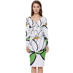 Lotus-flower-water-lily Long Sleeve V-neck Bodycon Dress  by Jancukart