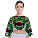 Monster-mask-alien-horror-devil Tie Back Butterfly Sleeve Chiffon Top View1