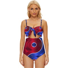 Yin Yang Eastern Asian Philosophy Knot Front One-piece Swimsuit by Jancukart