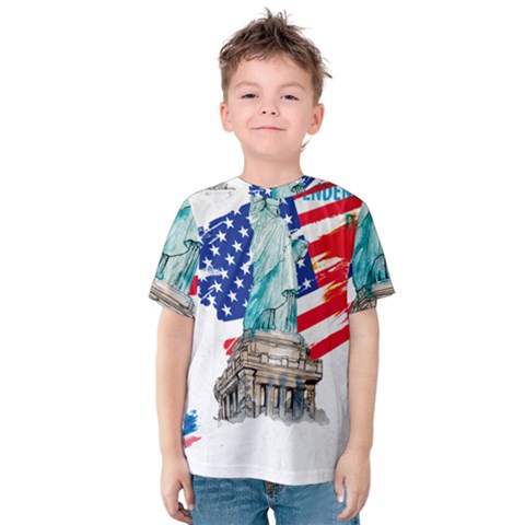 Statue Of Liberty Independence Day Poster Art Kids  Cotton Tee by Jancukart