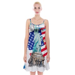 Statue Of Liberty Independence Day Poster Art Spaghetti Strap Velvet Dress by Jancukart