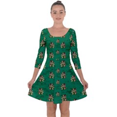 Water Lilies In The Soft Clear Warm Tropical Sea Quarter Sleeve Skater Dress by pepitasart