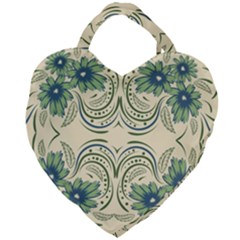 Folk Flowers Print Floral Pattern Ethnic Art Giant Heart Shaped Tote by Eskimos