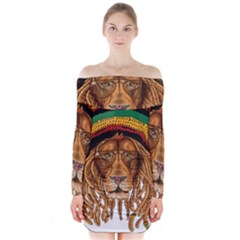 Lion Rastafari Long Sleeve Off Shoulder Dress by Jancukart