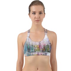 Drawing-watercolor-painting-city Back Web Sports Bra by Jancukart