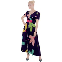 Colorful Floral Button Up Short Sleeve Maxi Dress by hanggaravicky2