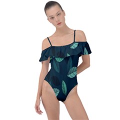 Plant Leaves Frill Detail One Piece Swimsuit by artworkshop