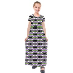 Hackers Town Void Mantis Hexagon Agender Nine 9 Stripe Pride Flag Kids  Short Sleeve Maxi Dress by WetdryvacsLair