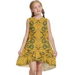 Folk Flowers Print Floral Pattern Ethnic Art Kids  Frill Swing Dress by Eskimos