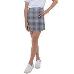 Small Soot Black And White Handpainted Houndstooth Check Watercolor Pattern Kids  Tennis Skirt by PodArtist