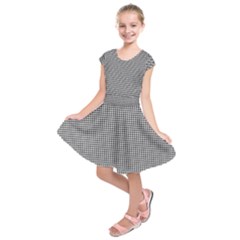 Soot Black And White Handpainted Houndstooth Check Watercolor Pattern Kids  Short Sleeve Dress by PodArtist