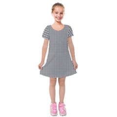 Soot Black And White Handpainted Houndstooth Check Watercolor Pattern Kids  Short Sleeve Velvet Dress by PodArtist