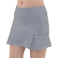 Soot Black And White Handpainted Houndstooth Check Watercolor Pattern Classic Tennis Skirt by PodArtist