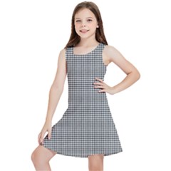 Soot Black And White Handpainted Houndstooth Check Watercolor Pattern Kids  Lightweight Sleeveless Dress by PodArtist