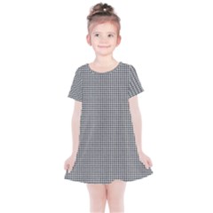 Soot Black And White Handpainted Houndstooth Check Watercolor Pattern Kids  Simple Cotton Dress by PodArtist