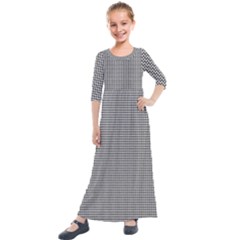 Soot Black And White Handpainted Houndstooth Check Watercolor Pattern Kids  Quarter Sleeve Maxi Dress by PodArtist