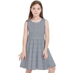 Soot Black And White Handpainted Houndstooth Check Watercolor Pattern Kids  Skater Dress by PodArtist