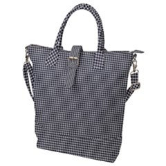 Soot Black And White Handpainted Houndstooth Check Watercolor Pattern Buckle Top Tote Bag by PodArtist