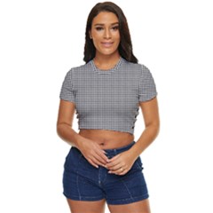 Soot Black And White Handpainted Houndstooth Check Watercolor Pattern Side Button Cropped Tee by PodArtist