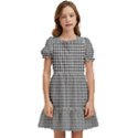 Soot Black and White Handpainted Houndstooth Check Watercolor Pattern Kids  Puff Sleeved Dress View1