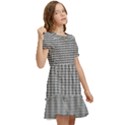 Soot Black and White Handpainted Houndstooth Check Watercolor Pattern Kids  Puff Sleeved Dress View2