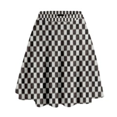 Black And White Watercolored Checkerboard Chess High Waist Skirt by PodArtist